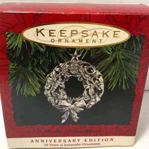 Hallmark Keepsake Ornament 1993 Glowing Pewter Wreath Anniversary Edition